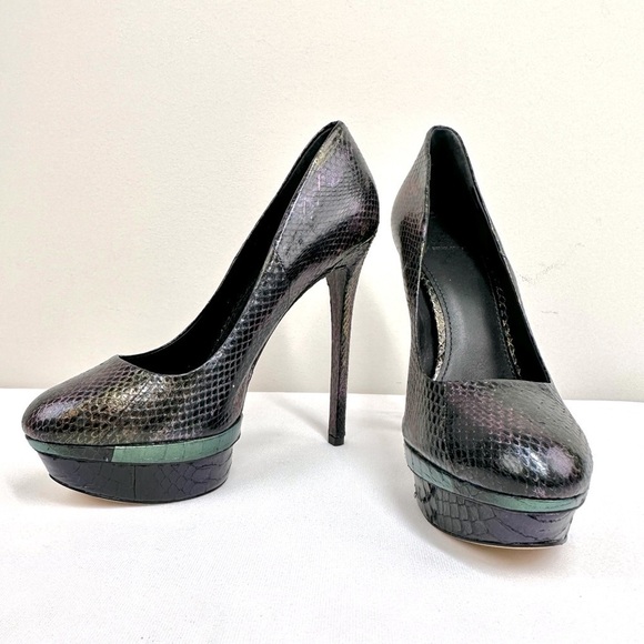 Brian Atwood Iridescent Snakeskin Ferguson Platform Heels Pumps Size 9.5 - Picture 2 of 14